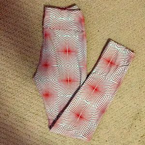 Red and mint colored leggings for tweens